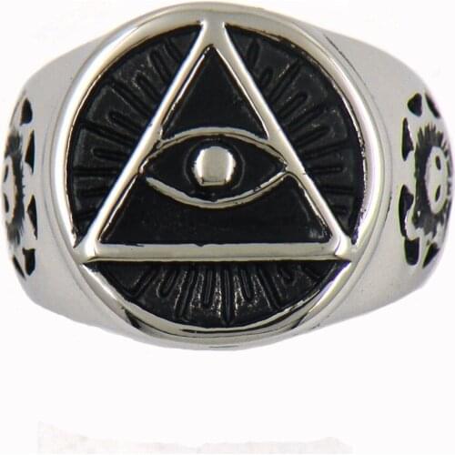 FANSSTEEL Stainless Steel Jewelry Freemonsry Gods Eye All Seeing Eye Smiling sunFlower Masonic Ring FSR12W11