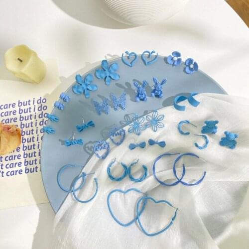 Korean Statement Earrings for Women 2020 Fashion Vintage Blue Arcylic Geometric Tassel Hoop Earrings Female Brincos Jewelry