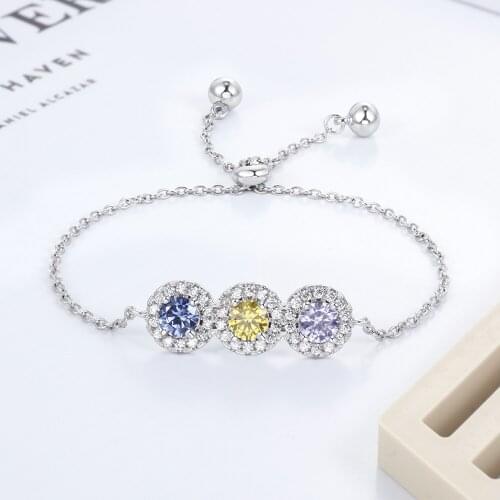 Personalized Cubic Zirconia Crystal Bracelet Custom Birthstone Adjustable Chain Bracelets For Women Girls Femme Jewelry