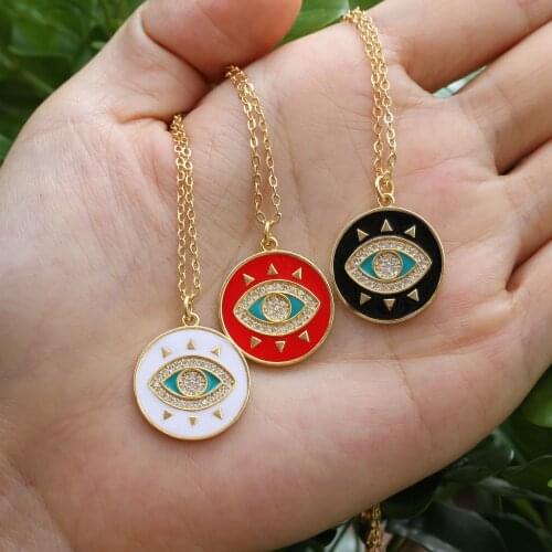 New Design Bohemia Enameled Womens Pendant Necklace Fashion Cubic Zircon Gold eye Copper O-Chain Necklaces For Women Jewelry