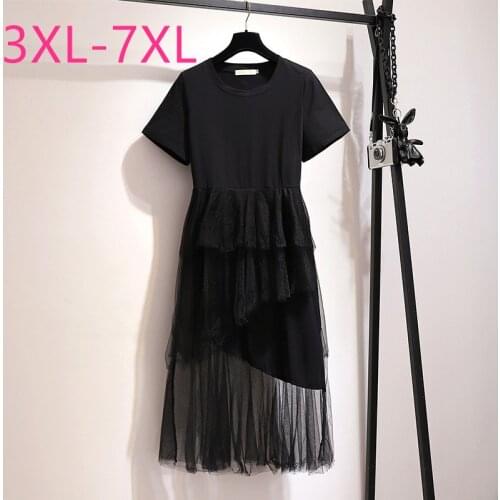 2021 new summer plus size dress for women large loose casual short sleeve cotton gauze O neck dresses black 3XL 4XL 5XL 6XL 7XL