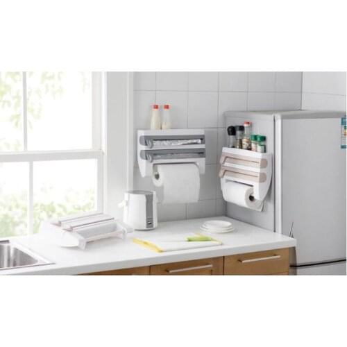 1PC Multi-functional 6 in 1 Aluminum Film Paper Towel Holder Wrap Cutter Spice Jar Holder Kitchen Storage Shelf Rack OK 0728