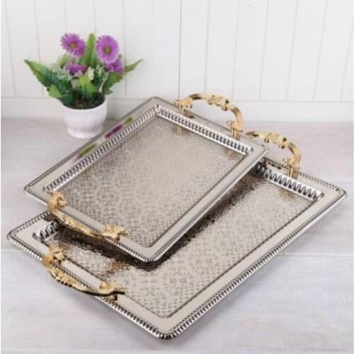 2 Rectangular Anti-Tarnish Tray Silver Color Embossed Decor For Engagement and Other Special Occasions Free Fast Shipping
