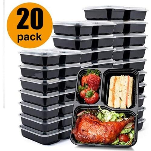 20/50 pcs 3 Compartment Freshware Meal Prep Containers Food Storage Containers Box Microwave Safe Lunch Box Bento Box With Lid