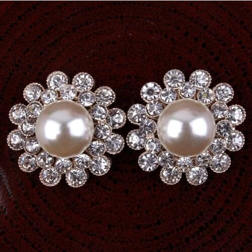 200pcs/lot 28MM 2Colors Shiny Flatback Metal Pearl Button For Dress Crafts Bling Rhinestone Decorative Buttons For Wedding Crown