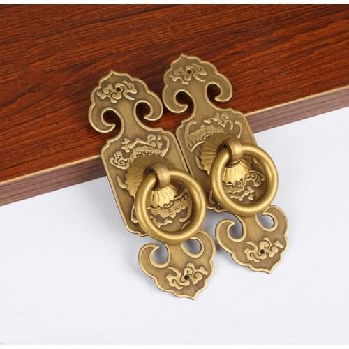 4pcs Brass Cabinet handle Chinese style Antique Wardrobe Handle Knobs Furniture Accessory Bronze Cabinet Pulls Free Shipping