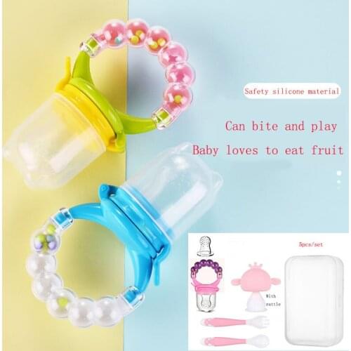 5pcs/set Baby Feeding Silicone Fruit Vegetable Bite Fresh Food Pacifiers Soft Temperature Sensing Spoon for Kids Teether Toys