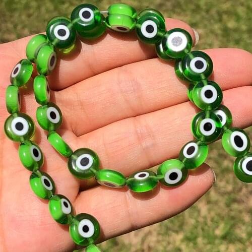 6/8/10mm Flat Round Green Evil Eye Lampwork Millefiori Glazed Glass Beads for Jewelry Making DIY Bracelet Necklace Accessories