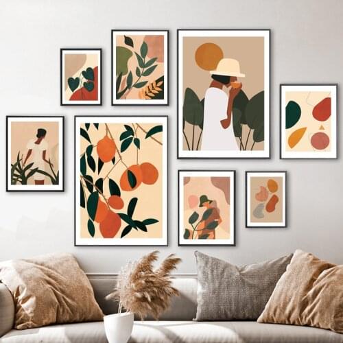 Abstract Boho Woman Face Fruit Plant Leaf Wall Art Canvas Painting Nordic Posters And Prints Wall Pictures For Living Room Decor