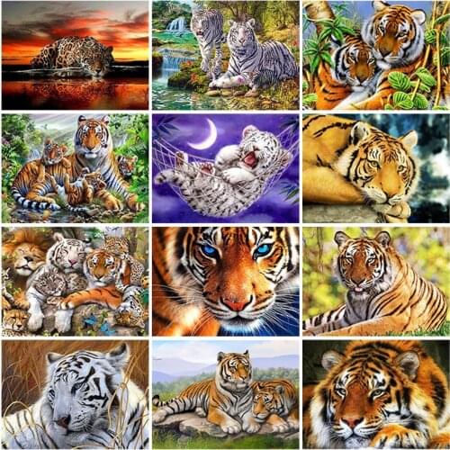 DIY Tiger 5D Diamond Painting Full Square Drill Animal Diamond Embroidery Cross Stitch Kits Mosaic Wall Art Home Decor
