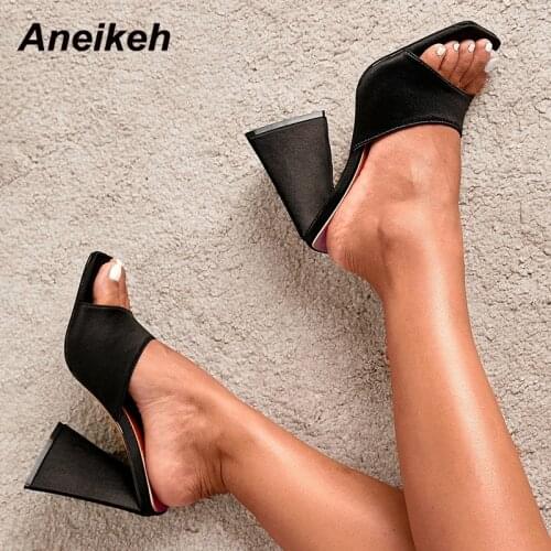 Aneikeh Women Slippers Head Peep Toe Strange Style Pleated High Heel Sexy Shoes Fashion Trend Slip On Punk NEW 2021 Summer 35-40