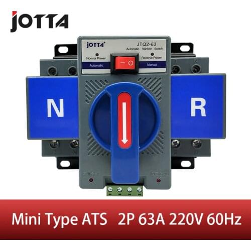 2P 63A 230V MCB type blue color Dual Power Automatic transfer switch ATS Rated frequency 50/60Hz