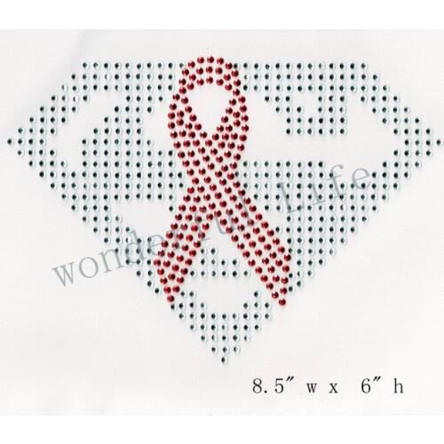 Free shipping Breast Cancer Awareness RHINESTONE IRON ON TRANSFER Super Woman Bling Design