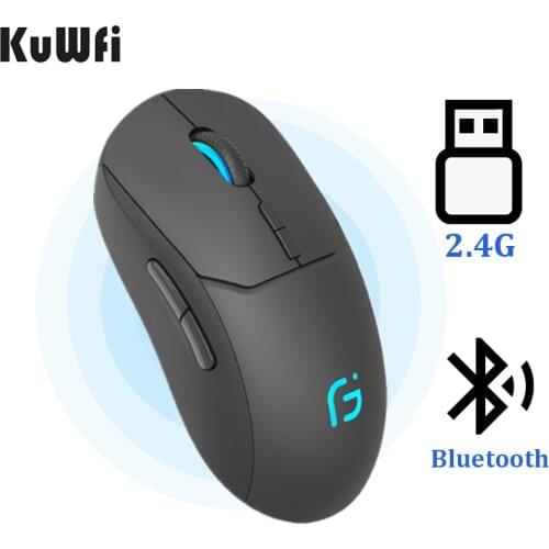 KuWFi Wireless Bluetooth Mouse Dual Mode Gaming Mouse Rechargeable 2.4G+Bluetooth Optical Game Mice For Computer/Laptop 2400DPI