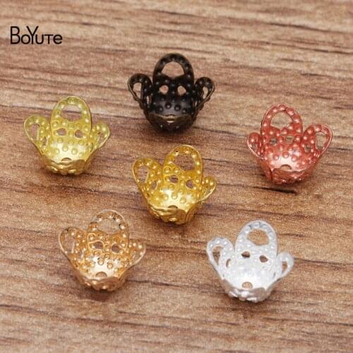 BoYuTe Diy Jewelry Materials Supplier 200 Pieces 4 Colors 8MM Filigree Brass Flower Bead Caps