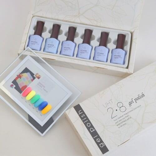 BOZLIN 6pcs/set 15ml Color Gels Nails Polish Soak Off Pure Color LED/UV Gel Nails No Wipe Top Coat Gel Varnishes Lacquers