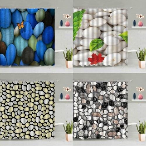 Color 3D Stones Shower Curtain Sets Black White Pebbles Green Leaves Plant Butterfly Bathroom Bathtub Decoration Screen Washable