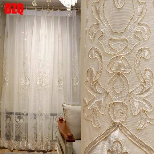 European Royal High Quality Elegant White Embroidered Voile Curtain For Living Room Luxury Custom Classic tulle For Bedroom