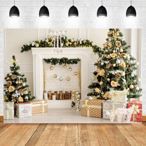 Photo Background Merry Christmas Tree Gifts Fireplace Glitter Light Baby Child Shoot Party Photography Background Photocall