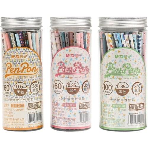 60/100PCS M&G Gel Pen Refill Full Needle 0.5mm/0.35mm Student Office Gel Pen Refill Black HAGR0953