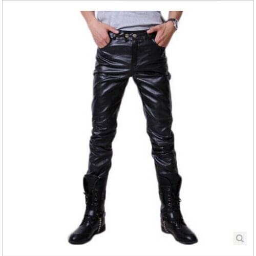 Hot 2020 New Mens Fashion Casual Trousers Pants Motorcycle Leather Pants Korean Pu Leather Trousers Singer Stage Costumes