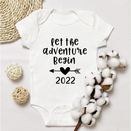 Cotton Newborn Baby Clothes Short Sleeve Girl Boy Clothing Let The Adventure Begin 2022 Rompers Costumes White Baby Clothes