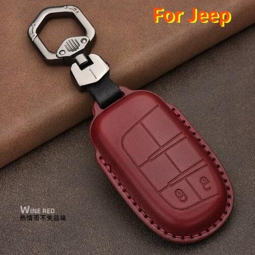 Leather Car Remote Fob Case Holder Cover for Jeep Grand Cherokee Chrysler 200 300 Dodge Charger Challenger Dart Durango Journey