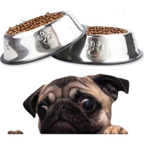 Pet Dog Bowl Stainless Steel Footprint Pattern Cats Feeders Water Bowls Food Container Pets Puppy Foods Bowl Storage Supplies