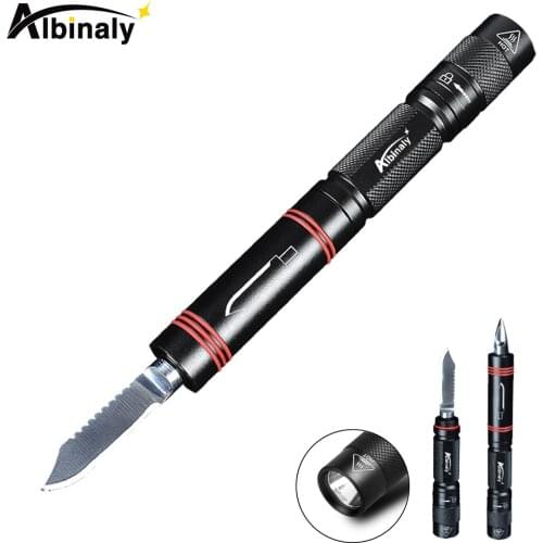 Muti-function LED Flashlight with Attack Bezel and Knife 2000 Lumens Emergency and Self-defense Outdoor Camping Hiking