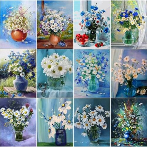 MomoArt 5D Diamond Painting Flowers Cross Stitch Kits Diamond Embroidery Daisy Picture Of Rhinestones Mosaic Vase Wall Decor