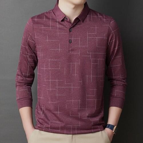 Mens high-grade cotton long sleeve T-shirt Lapel business suit casual fashion Stripe Polo shirt all cotton T-shirt