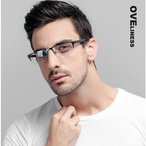 Half metal mens eyeglasses frame glasses frame for men optical prescription Myopia clear glasses Square Spectacles eyewear 2020