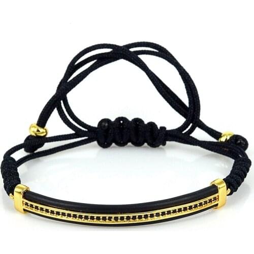 Anil Arjandas Mens Bracelets 2018 New 24k Rose Gold Charm Bracelet Micro Pave Black CZ Beads Macrame Bracelet Pulseira Masculina