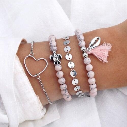 IFMIA Vintage Heart Boho Bracelet Set for Women Girl Bohemian Turtle Shell Tassel Beads Bracelets Bangles Female Fashion Jewelry