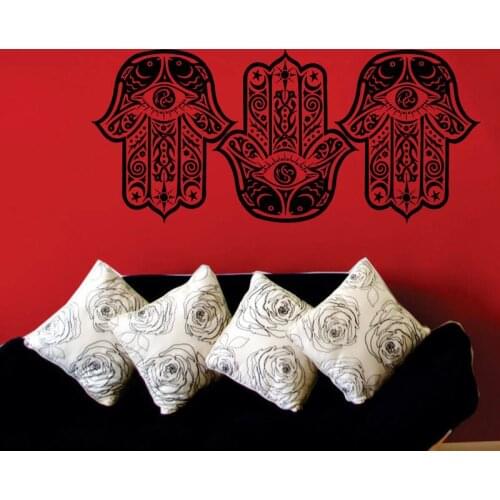 Three Fish Hamsa Hands Wall Stickers Living Room Art Indian Buddha Yoga Fatima Mandala Ganesh Home Decor