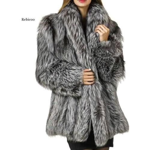 Autumn and Winter Fashion New Imitation Velvet Fur Coat In The Long Section of Fur Coat Female Loose Thick Warm Silver Gray