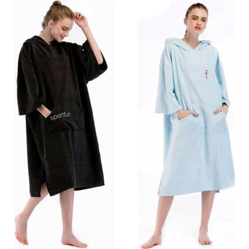 Microfiber Surf Beach Hooded Poncho w/ Front Poccket Water-absorbing Quick Dry Bathrobe Wetsuit Changing Robe/Towel