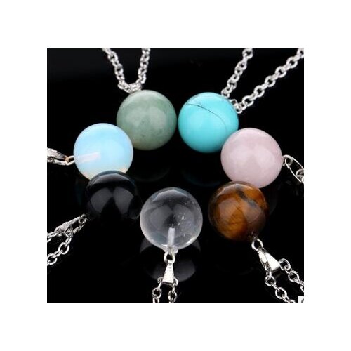 Natural Quartz Crystal Stone Round Gemstone Bead Pendant Necklace Charm Jewelry