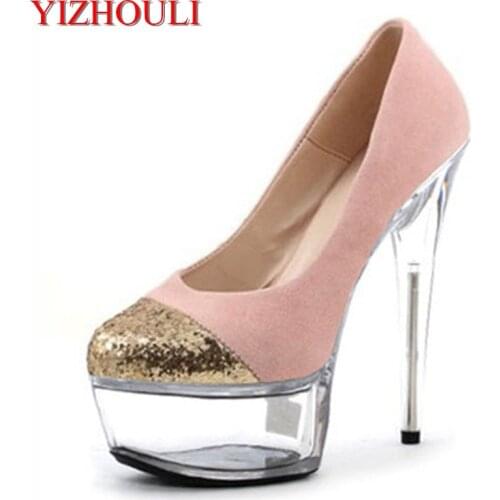 Transparent high waterproof stage sexy nightclub performance shoes, model photo show shoes, 15cm/ male high heels Dance Shoes