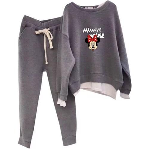 Disney Two-piece Fleece Sweater Sportswear Spring Autumn High Quality Cute Mickey Mouse Printing Hoodie+pants Casual Sports Suit