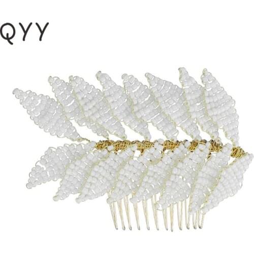 Handmade Pearl Leaf Hair Comb Clips Bridal Wedding Jewelry Gold Hair Pins for Women Accessories Bride Headpiece Porm Gifts