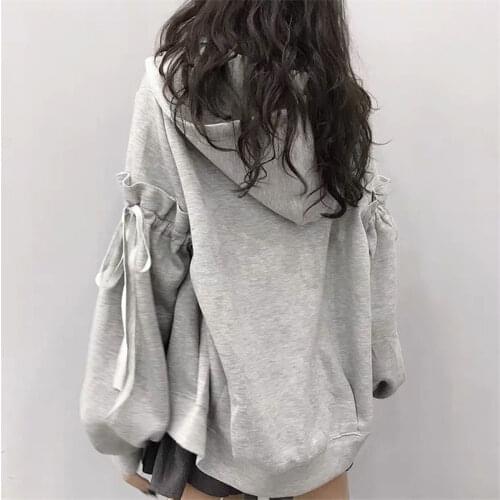 NEW 2021 Spring Autumn Women Hoodie Harajuku Style Fashion Causal Lantern Sleeve Hooded Oversize Female Zip-up Hoodies Zip Up