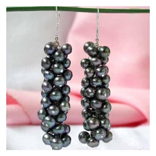 New Arrival Favorite Pearl Earrings Beautiful Black Round Freshwater Pearls Grape Silver Dangle Earring Fine Jewelry Lady Gift