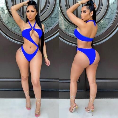 Sexy One Piece Bikini Women Push Up Swimsuit Halter Hollow Swimwear 2021 New Female Brazilian Biquinis Triangle Cut Beachwear