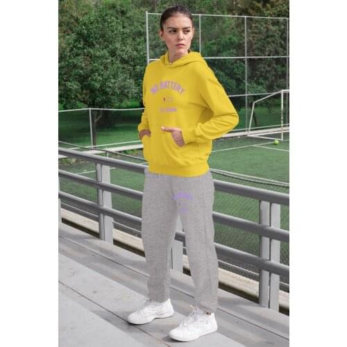 Angemiel Wear No Battery All Drama Women Tracksuit Set Yellow Hooded Sweatshirts Gray Sweatpants