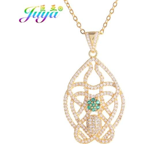 Juya Handmade Micro Pave Zircon Floating Flower Pendant Necklace For Women Wedding Evening Party Long Chains Sweater Necklace