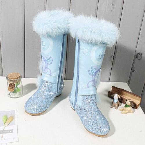 Winter Warm Girl Boots Baby Toddler Shoes Warm Plush Girls Low-Heel Sequins Outdoor Soft-Soled Non-Slip Shoes Snow Boots