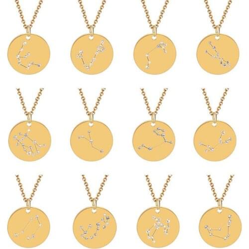 Gold Todorova Star Zodiac Sign 12 Constellation Crystal Disk Aquarius Zodiac Choker Necklaces for Women Bijoux femme Jewelry