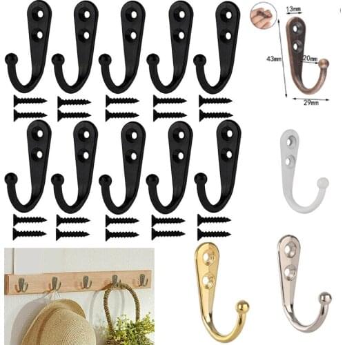 10pcs Wall Mounted Hooks Single Robe Curved Buckle Vintage Hook Coat Hat Holder Key Hanger With Screws Home Organizer Hangers