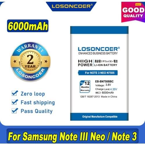 100% Original LOSONCOER 6000mAh EB-BN750BBC Battery for Samsung Galaxy Note 3 Neo / N7505 / N750 /Note 3 Mini Battery